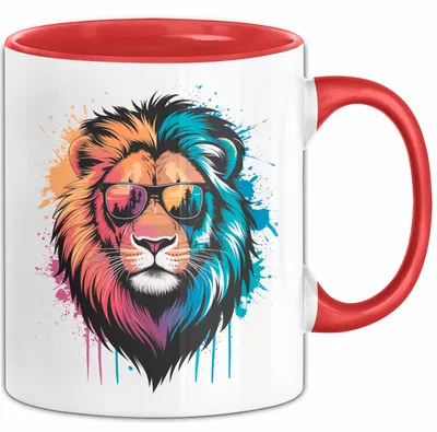 Produktbild von Löwe Mit Sonnenbrille Tasse Geschenk Lustige Geschenkidee Spruch (Rot)