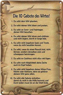 Produktbild von Blechschild Spruch 20x30cm die 10 Gebote des Wirtes
