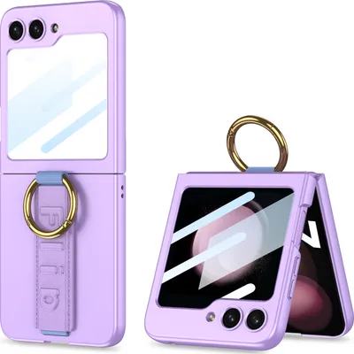 Produktbild von Hülle für Samsung Galaxy Z Flip 5 Hart PC Schutzhülle Integrierte Displayschutz mit Armband Ringhalter Lila