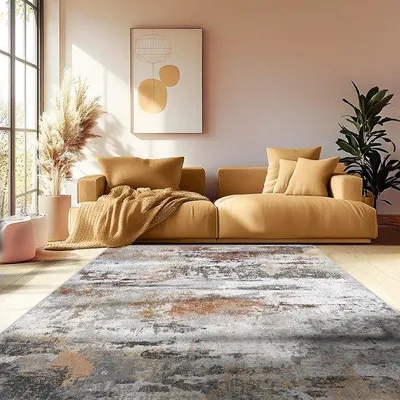 Imagen del producto de Alfombra Unyqoos® lavable, 120 x 160 cm: diseño abstracto moderno, pelo corto, base antideslizante de TPR, lavable a máquina a 30 °C, ideal para salones, dormitorios y oficinas