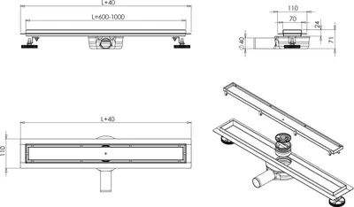 Produktbild von Edelstahl Duschrinne FlexGT01-3 für Duschkabine befliesbar - Länge wählbar, Länge Duschrinne:600mm