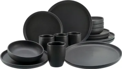 Produktbild von CreaTable, 23584, Uno Black, Kombiservice 16-tlg, Steinzeug