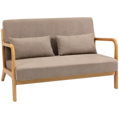 Produktbild von HOMCOM 2-osobowa sofa dwuosobowa z poduszkami, sofa dwuosobowa o aksamitnym wyglądzie, sofa do salonu, sypialni, drewno kauczukowe, jasnoszara, 122 x 71 x 76 cm