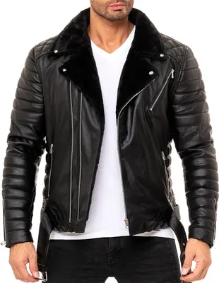 Produktbild von Reichstadt Herren Slim Fit Kunstlederjacke Silver Zipper RS008PU Black L