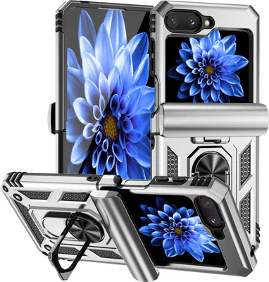 Image de Étui pour Samsung Galaxy Z Flip 5 étui double couche avec couvercle coulissant pour l'appareil photo et anneau de support Argent