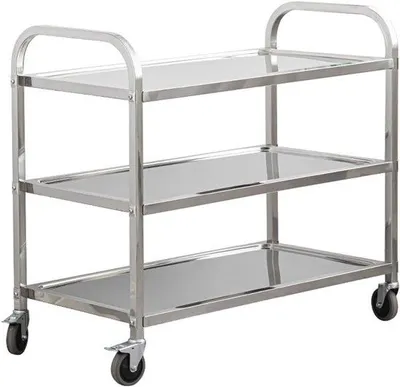 Productafbeelding van Roestvrijstalen Keukenwagen met Wielen - 3-Laags Serveertrolley voor Keuken en Restaurant
