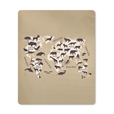 Produktbild von MuchoWow® Mauspad Mousepad Weltkarte - Tiere - Retro 30x40 cm - Mousepads - Maus Mat - Pad - Mausunterlage - Mausmatten