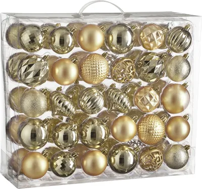 Produktbild von House of Seasons Weihnachtsbaumkugeln-Set - 60 Stück - Ø7 cm - Bruchfest - Champagner