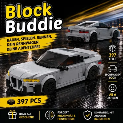 Produktbild von BlockBuddie™ M4 G82 Silber Grau Sport Rennwagen Klemmbausteine Set MOC Baukasten