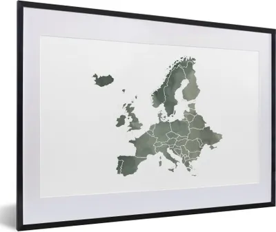 Produktbild von MuchoWow® MuchoWow® Gerahmtes Poster Karte von Europa - Aquarell - Grau 60x40 cm - Poster mit zchwarzem Bilderrahmen - Schlafzimmer - Plakat in Rahmen - Drucken