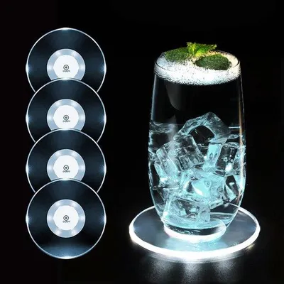 Produktbild von Weiße LED-Untersetzer Set für Getränke, wasserdicht, rund, Acryl