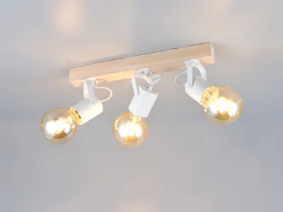 Produktbild von LED Deckenstrahler Metall Weiß mit Holzbalken Deckenspots schwenkbar, B: 42cm