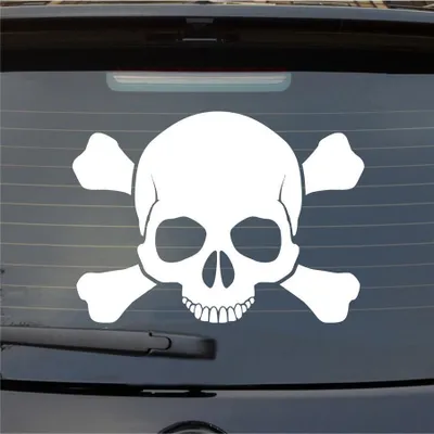 Produktbild von Heckscheibenaufkleber Totenkopf Skull Pirat Tod Car PKW 51x37 cm Weiss Glanz Auto Aufkleber Sticker