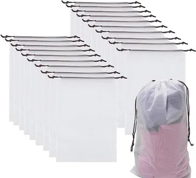 Image de Sacs de protection pour chaussures de voyage, lot de 20, 40 x 30 cm, sacs transparents avec cordon, pour ranger et organiser vos chaussures en voyage, transparents/verts, adaptateur de voyage