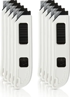 Immagine prodotto di Confezione da 10 coltelli da taglio di sicurezza con richiamo automatico della lama, design ergonomico, utilizzabili su entrambi i lati