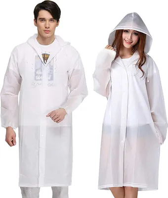 Produktbild von 2 Stück Regenponcho EVA Regenjacke Uni Wiederverwendbar Regenmantel wasserdicht atmungsaktiv tragbarer Regencape zum Camping Wandern Angeln (Reinweiß, Lünette)