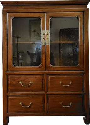 Image de Fine Asianliving Bibliothèque chinoise porte vitrée marron L82xP48xH115cm