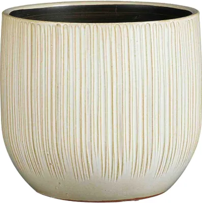 Produktbild von Mica Decorations Pflanzentopf - Keramik - weis glanzend / gerippt - D29 x H25 cm - Blumentopf Pablo