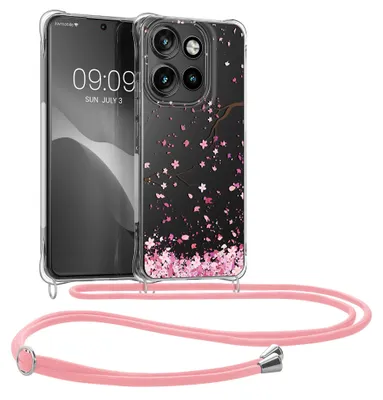Produktbild von kwmobile Necklace Case kompatibel mit Motorola Edge 60 Neo / Edge 50 Neo / ThinkPhone 25 Hülle - Silikon Cover mit Handykette - Rosa Dunkelbraun