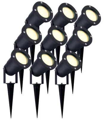 Image de Ledvion Lot de 9 LED Extérieur Spot IP65 3W 2700K GU10 dimmable piquet