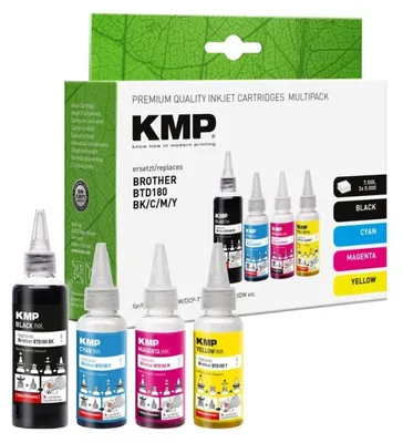 Image de KMP 1555,0005, Compatible, Cyan, Magenta, Jaune, Noir, Brother, BTD180BK, BTD180C, BTD180M, BTD180Y, 7 500 pages, 15 000 pages