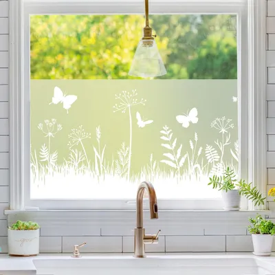 Obrázok produktu pre Okenná fólia 44,5 x 200 cm, kvety a motýle, fólia na súkromie, pre obývaciu izbu