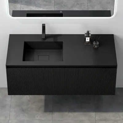 Produktbild von Mai & Mai Design Badmöbelset Waschbeckenunterschrank 120cm in Schwarz matt mit Softclose Schubladen inkl. Mineralguss Waschbecken Santa