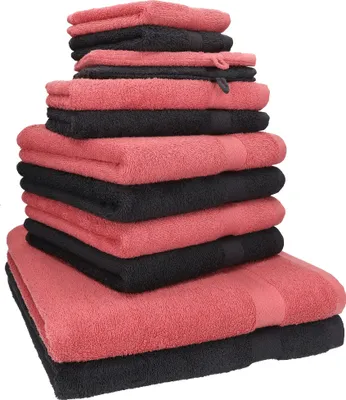 Produktbild von Betz 12-tlg. Handtuch-Set PREMIUM 2 Duschtücher 4 Handtücher 2 Gästetücher 2 Seiftücher 2 Waschhandschuhe  Farbe: graphit / himbeere