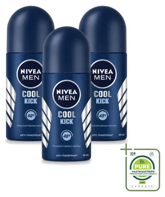 Image de 3 déodorants roll-on NIVEA MEN Cool Kick - 50 ml - Lot de 3