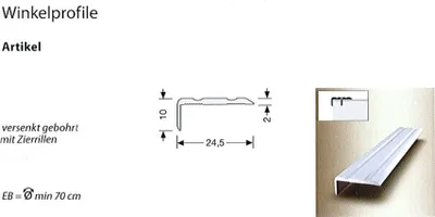 Produktbild von Winkelprofil Eloxiert Edelstahl 10x24,5 x 1 m gebohrt