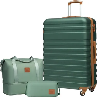 Produktbild von COOLIFE Mittleres Koffer-Set 3tlg ABS Hartschale Reisetrolley 4 Rollen TSA Dunkelgrün/Braun