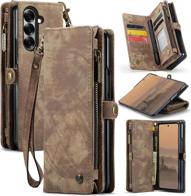 Immagine prodotto di Per Samsung Galaxy Z Fold7 5G CaseMe 008 Custodia in Pelle finta multifunzione con cerniera a portafoglio Marrone