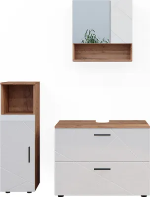 Produktbild von Badmöbel-Set Vicco Irma Weiß Hochglanz/Goldkraft Eiche 3 Teile, mit Midischrank, Model 40544