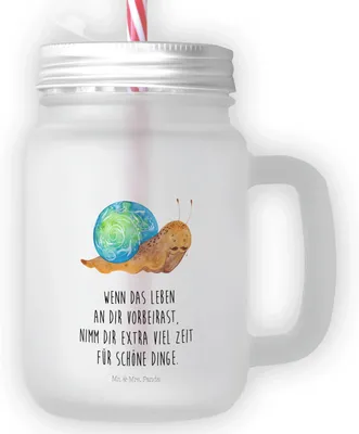 Produktbild von Mr. & Mrs. Panda Mason Jar Schnecke Sir - Transparent - Geschenk, Glas, Becher mit Strohhalm, Motivation, Für Smoothies, Schnecken, Cocktailglas, Weisheit, deckel