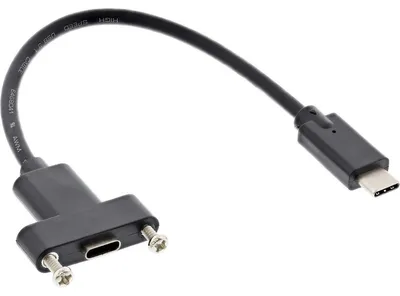 Produktbild von InLine USB 3.2 Gen.2 Adapterkabel, Stecker C auf Einbaubuchse C, 0,20m, 0,2 m, USB C, USB C, USB 3.2 Gen 1 (3.1 Gen 1), Stecker/Buchse, Schwarz