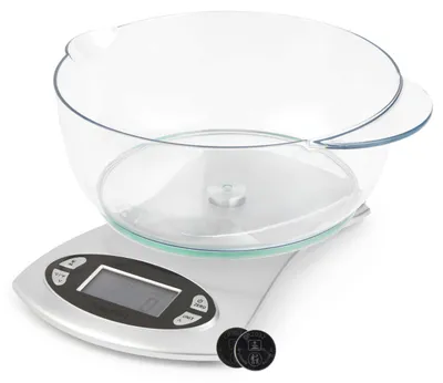 Küchenwaage mit Schüssel, 5 kg, 4-in-1, silber
