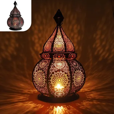 Produktbild von GADGY® Orientalische Lampe Metall - Marokkanisches Windlicht mit Schatteneffekt - Orientalische Deko handgemacht 36 cm - Ramadan Dekoration innen und außen