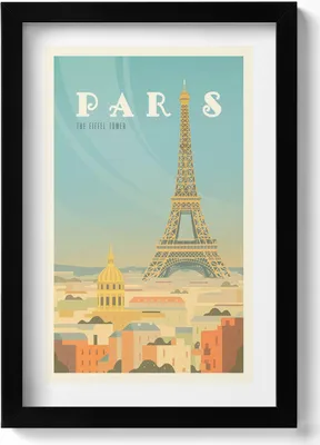 Produktbild von Illustration von Paris und dem Eiffelturm– Wandbild mit Rahmen – Gerahmtes Bild  – Wanddekoration – 20x30 cm – Schwarz