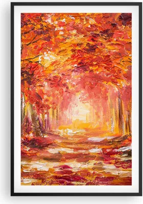 Produktbild von Gerahmtes Poster - Schwarzer Rahmen - Herbst Wald Rot - 61x91,5 cm - Wand Bild - Wanddeko - Wandbilder - Kunstposter - Wandposter - Bilderrahmen - Bilder - Kunstdruck - Wandbild - P2BPA61x91-4238
