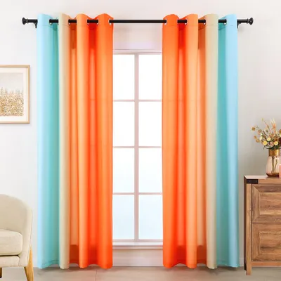 2er-Set Vorhänge, halbtransparent, 140x225 cm, Mikrofaser, Blau-Orange