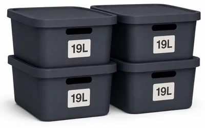 Produktbild von Plastard Aufbewahrungsbox mit Deckel 4er-Set 19 Liter in Anthrazit