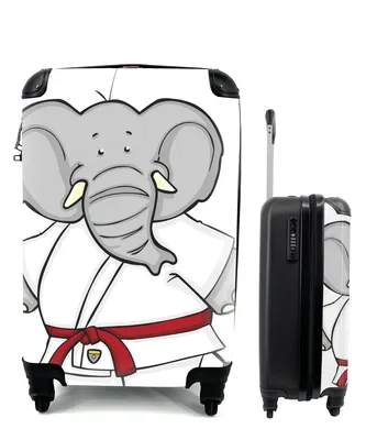 Produktbild von MuchoWow® Koffer Handgepäck Trolley Rollkoffer Kleine Reisekoffer mit 4 Rollen - Eine Illustration eines Elefanten in Judokleidung - Cabin Size < 55x40x23 cm & 55x40x20 cm - Fotokoffer - Kabinenkoffer - Boardgepäck - Reise-Box - Reisekoffer - Reisegepäck - Koffer mit Bild - Trolley für Kinder