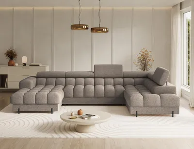 Produktbild von Couchgarnitur Ecksofa Feraria U-Form – Wohnlandschaft mit Schlaffunktion, Bettkasten & verstellbaren Kopfstützen
