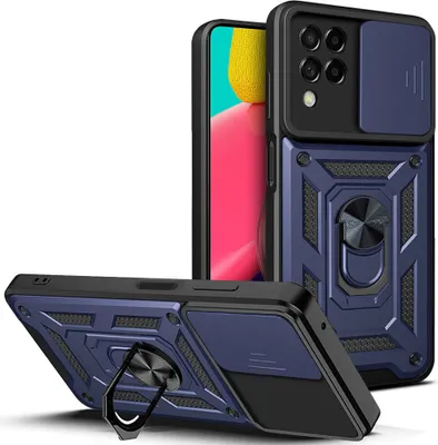 Produktbild von Galaxy M33 5G Hülle mit Ring Ständer Halter Dia Kameraschutz TPU PC Schutzhülle für Samsung Galaxy M33 5G Blau