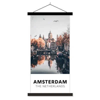 Produktbild von MuchoWow® Textilposter Amsterdam - Niederlande - Architektur - Bäume 90x180 cm mit schwarzem Rahmen - Dekoration Wohnzimmer