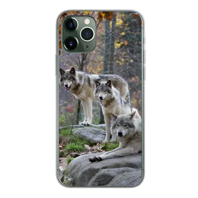 Produktbild von MuchoWow® Handyhülle Schutzhülle Hülle für iPhone 11 Pro Wölfe - Fels - Wald Silikon Softcase Handy Hülle - Handy