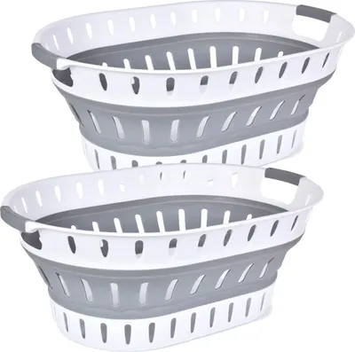 Produktbild von 2x Wäschekorb 36 L Faltbar Wäschesammler Wäschebox Wäschetonne Aufbewahrungskorb Oval