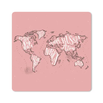 Produktbild von MuchoWow® Mauspad Mousepad Weltkarte - Rosa - Weiß - Buchstaben 20x20 cm - Mousepads - Maus Mat - Pad - Mausunterlage - Desk Mat - Bureauartikeln