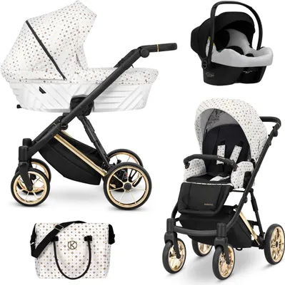 Image de Kunert Ivento Premium 3in1 Poussette de style blanc avec cadre doré et accessoires