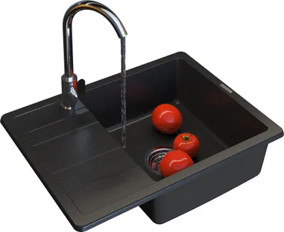 Immagine prodotto di Granitan | Lavello in granito PAROS - Nero - Da incasso con sifone e miscelatore Prestige - Moderno ed elegante